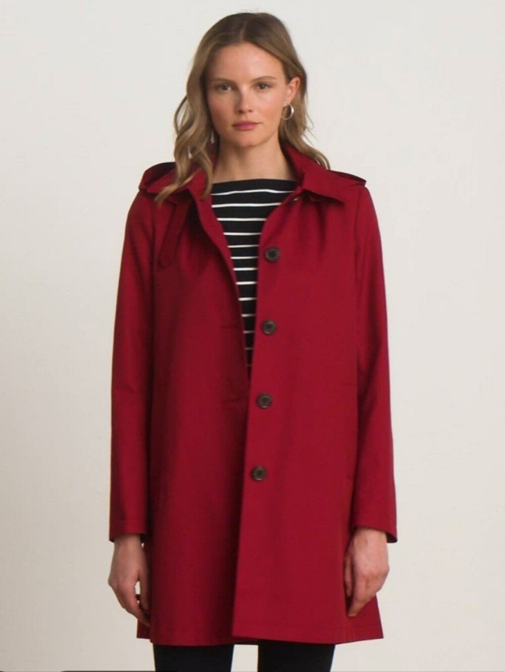 NWT Lauren Ralph Lauren Red Hooded A-Line Raincoat Size M